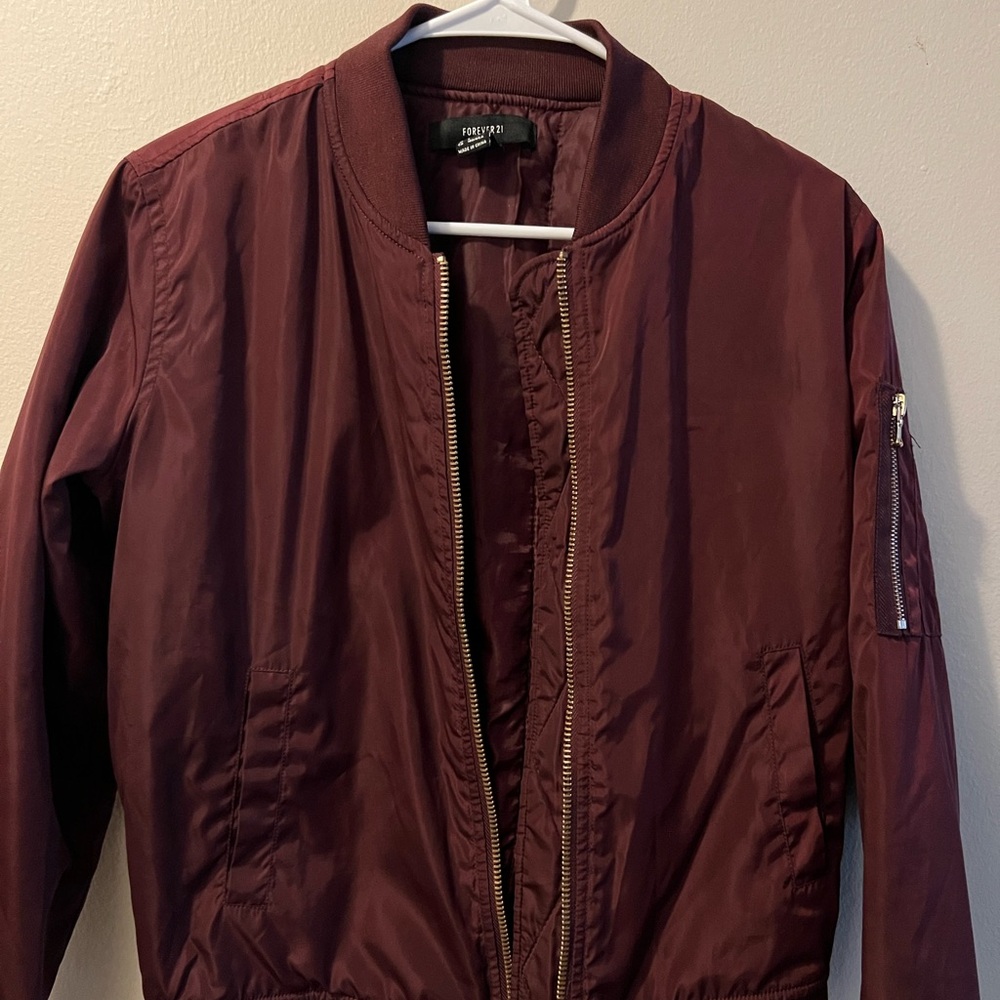 Forever 21 Women's Burgundy Bomber Jacket